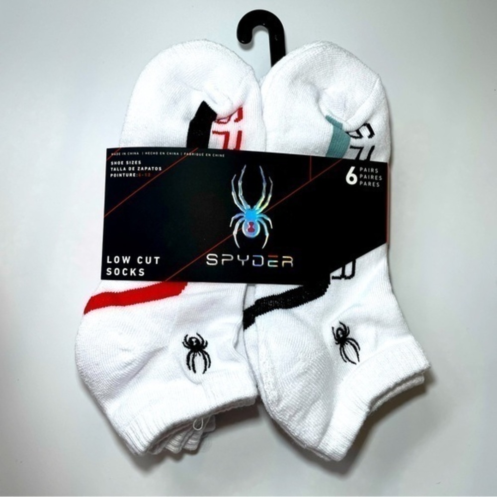 Spyder men’s low cut socks 6 pairs size 6-12 white black red green